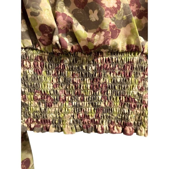 ✌️ 2/$40 ✌️ Artizia Wilfred Floral Green & Plum Plunging Neck Blouse sz M - Picture 2 of 8